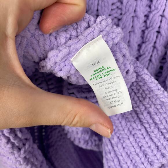 Aerie Cable Car Quarter Zip Sweater Lilac Purple Soft Chenille Oversize Size M - Picture 9 of 11